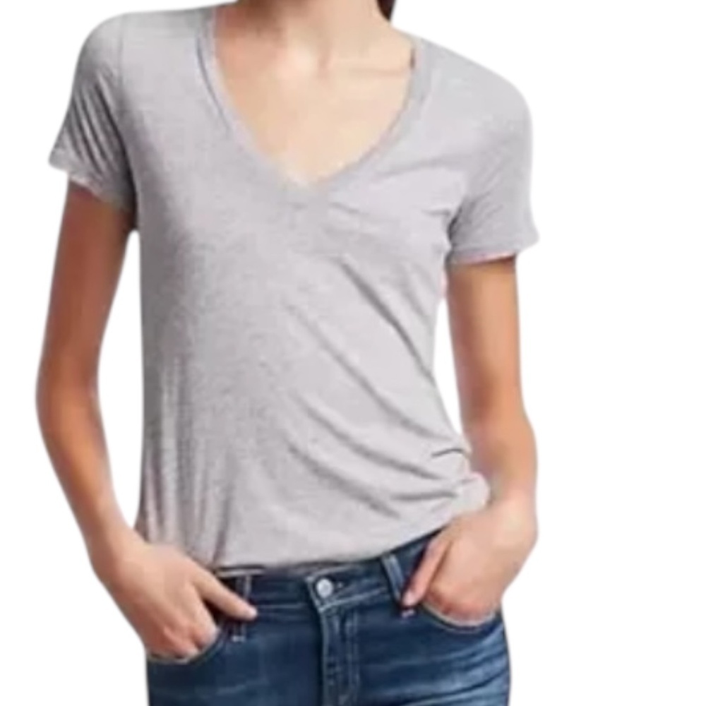 Splendid Classic V-Neck Tee Light Gray Short Sleeve Size S